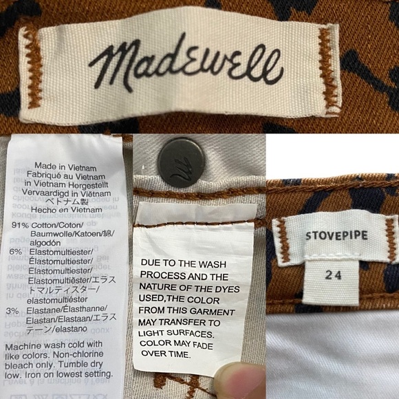 Madewell Stovepipe Leopard Print Jeans High Rise Straight Leg 24 Brown Black - Picture 4 of 16